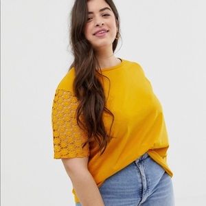 Gold yellow lace sleeve top ASOS